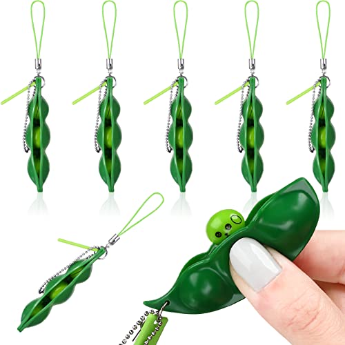 Gejoy 6 Pieces Fidget Bean Toy Funny Facial Expressions Squeeze Soybean Key Ring for Reducing Stress and Anxiety
