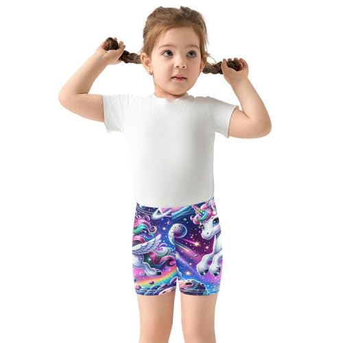 Girls Cotton Biker Shorts Cute Cartoon Unicorn Galaxy Space Print for Summer Dance Cartwheel Outfit, 4T3