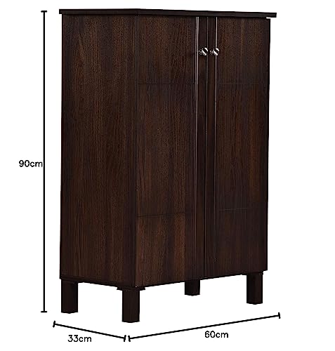 Image of DeckUp Alvo 2-Door Engineered Wood Shoe Rack (Walnut, Matte Finish)