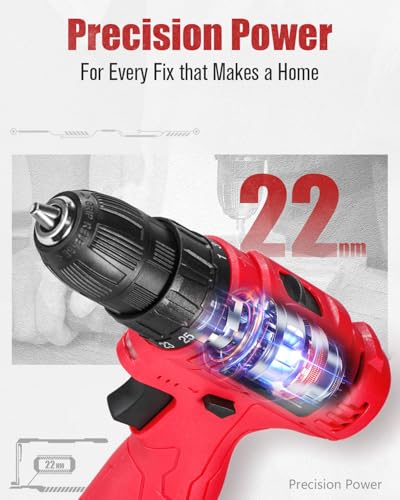 Image of AVID POWER 12V Cordless Drill Set 3 /8 inch Power Driver, 21 Bits for DIY-Red | 3 /8 inch Keyless Chuck, 25+1 Torque, 2 Speed Setting Max 1400 RPM, Rechargeable Battery & Charger, for Light-duty Household Use