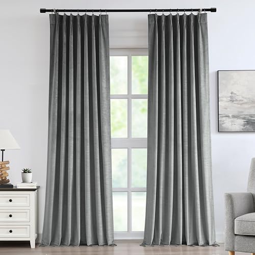 Vision Home Pewter Gray Velvet Pinch Pleated Blackout Curtains 95%
