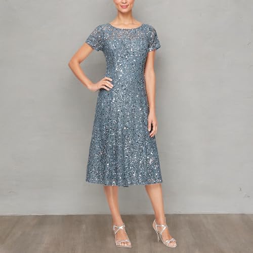 Image of S.L. Fashions Womens Stretch V-Neck Tea Length Dress
