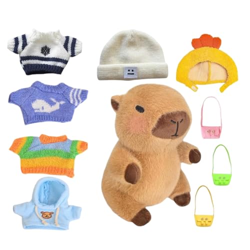Lindo Carpincho De Felpa, Juguete De Peluche De Carpincho Con Ropa | Juego De Juguetes De Peluche De Capibara De 9,06 Pulgadas Con Ropa, Suéter De Muñeca De Dibujos Animados, Compañero De Animales De