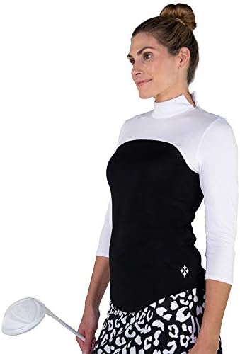 Jofit Apparel Women’s Athletic Clothing 3/4 Sleeve Rib Mock Neck Shirt for Golf & Tennis