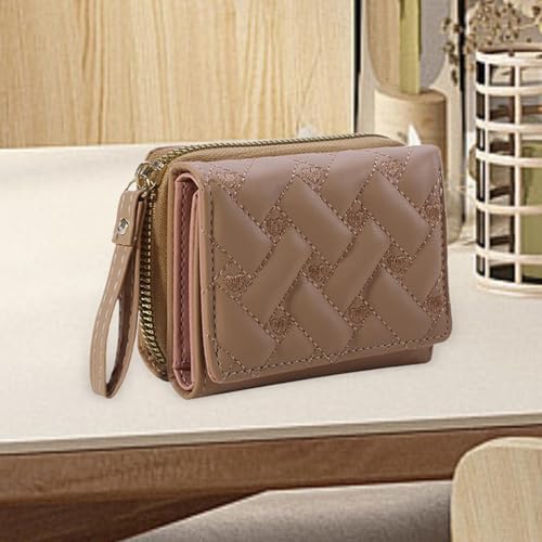 Small Wallet for Women Stylish Embroidered Card Organizer with Zipper Closure Tri Fold Design Portable PU Leather4
