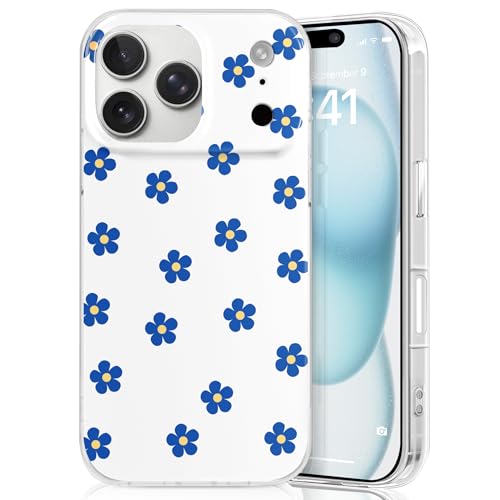 Coque iPhone 17 Pro Max marguerite bleue en polycarbonate rigide