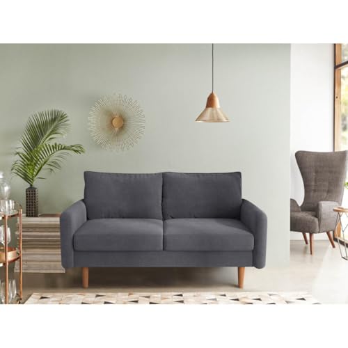 Image of Morrone Velvet Loveseat 2-Seater Sofa, Modern Upholstered Couch for Living Room, Bedroom and Office, Plush Cushion Accent Seating Furniture (Grey, 2 Seater)