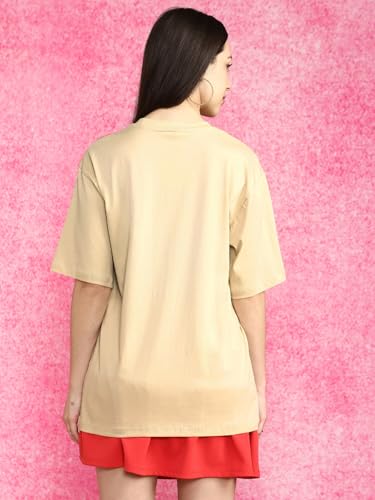 Image of JUNEBERRY 100% Pure Cotton Oversized Loose Fit Half Sleeve Cool Front Chest Graphic Printed Round Neck Drop Shoulder T-Shirt for Women S to 2XL