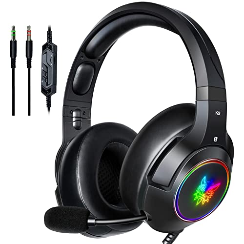 Ajsaki K9 PS4 Gaming Headset, Stereo Xbox One Gaming Headset with Mic & RGB Lights, Noise Cancelling Over Ear Headphones Compatible with PC, PS4, PS5, Nintendo Switch, Xbox One, Mac (Black)
