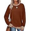 Saloogoe Sweatshirts for Women Crewneck Long Sleeve Loose Fit Tops Color Block Ribbed Trim Fashion 2024