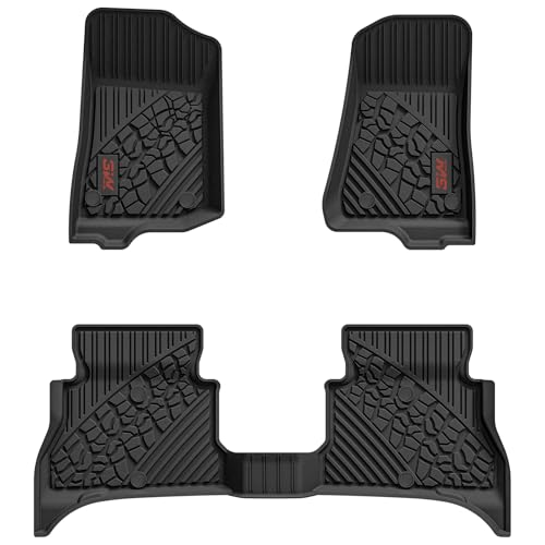 3W Floor Mats Fit for Jeep Wrangler 4XE 2021-2024 2025 2026 Hybrid 4 Door (Non JL or JK), Black All-Weather TPE Floor Liner for 1st and 2nd Row Full Set Car Mats, Red Logo