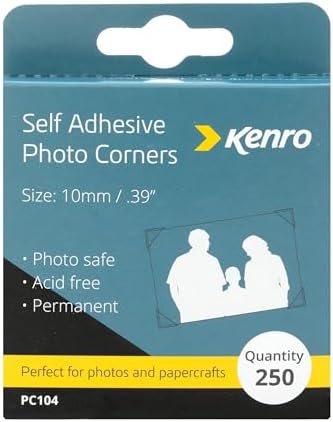 Kenro Box of 5 Self Adhesive Photo Corners - Permanent Photo Corners for Positioning & Removing Photos into Albums (5x 250). Ideal for Scrapbooking Paper Crafts - PC104