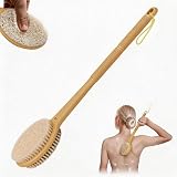 elzle Rückenbürste für Dusche,Körperduschbürste Badebürste mit langem stiel,Doppelseitige Massagebürste Peelingbürste zum Entfernen Abgestorbener Haut, CellGulite,Holzfarbe