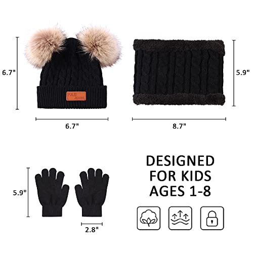 Image of Yuoahcn Kids Winter Beanie Hat Scarf Gloves Set Knit Warm Toddler Winter Cap Gloves Neck Warmer for Boys Girls 1-8 Year