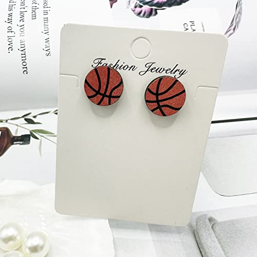 Handmade Wooden Basketball Stud Earrings Base Ball Match Sports Lightweight Jewelry For Women(Basketball/Round) #TOP5
