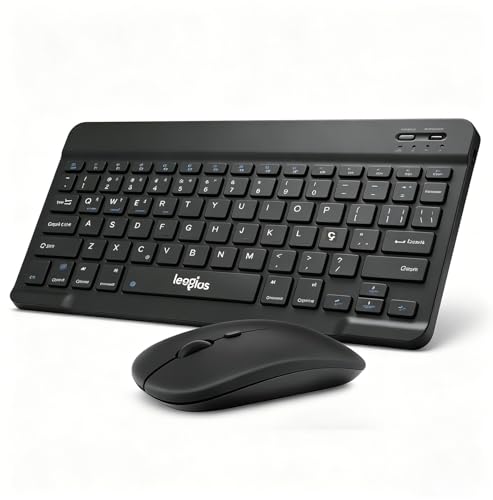 Combo Teclado e Mouse Bluetooth Sem Fio, Ultrafino e Recarregável - Compatível com Tablets Android, iPhone, iPad, Windows Surface e Mais (ABNT2-Preto)