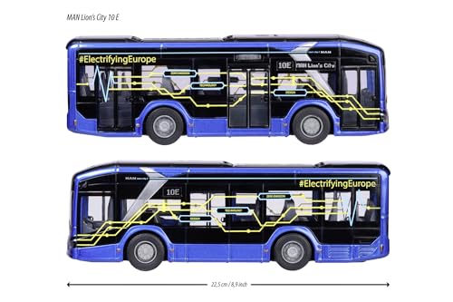 Majorette 213743008 Seria Grand: metalowe, wytrzymałe pojazdy dostępne w większym wydaniu, Autobus MAN Lion z funkcją światła i dźwięku w skali 1:43, długość 22,5 cm, dla dzieci od 3 lat