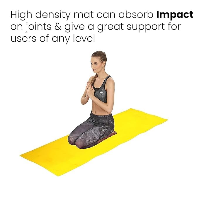 Image of Eco-Friendly Non-Slip Yoga Mat 4mm - Anti-Skid Exercise Mat for Home, Gym, Outdoor Workouts | Meditation, Yoga Asanas, Fitness | Yoga Mat for Men, Women & Kids - Multicolor ( Color may vary as per availability ) (Yellow, 4 mm)
