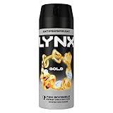 Lynx Gold Anti-Perspirant Aerosol Men's Deodorant Spray with ProScent technology and an oud wood & fresh vanilla scent for 72 hours protection against odour and wetness 6x 150 ml