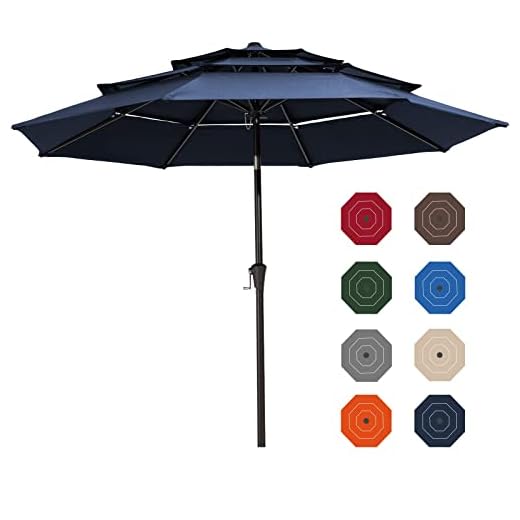 JEAREY 9FT 3 Tiers Patio Umbrella Outdoor Market Umbrella Table Umbrellas Sunbrella with Push Button Tilt and Crank UV Protection Outside Garden Pool Umbrella,Navy