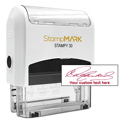 StampMark Customized Signature/Logo Stamp + 1 line of Text - Medium Size - Choose from 15 Ink Colors
