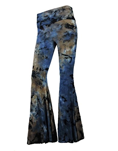 SugarRock Women Paisley Palazzo Hippie Pants Fold-Over Waist Bell Bottom Leg