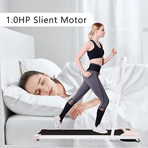 Treadmills for Home Foldable 2 in 1 with Handrail Adjustable Incline, 1-6 km/h Running Machine, Walking Pad with Incline LED Display Phone Holder Remote Control Transport Wheels Plug Pink - Image 3