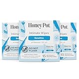 The Honey Pot Company - Feminine Wipes - Individually Wrapped - Daily PH Balancing, Fragrance & Sulfate Free Wipes for Intimate Parts, Body, or Face - Hygiene Products - Sensitive - 15 Ct (Pack 3)