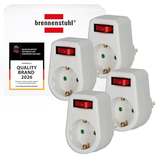Brennenstuhl 4er Set Steckdosenadapter/Schutzkontaktsteckdose mit Schalter (Zwischenstecker mit erhöhtem Berührungsschutz) weiß