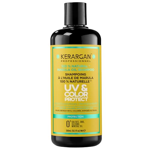 Kerargan - Shampoing Protecteur UV & Couleur à l'Huile de Marula pour Cheveux Secs et Colorés - Nettoie, Protège, Nourrit - Sans Sulfate, OGM, Silicone,...