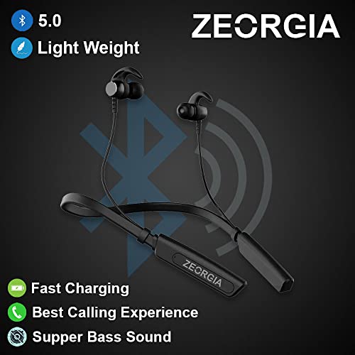 Image of ZEORGIA ZE-Galaxy in-Ear Bluetooth Neckband with Up to 33Hrs Playback, Boom Mic & Bluetooth v5.0, Voice Assistant Wireless Earphone (Black)