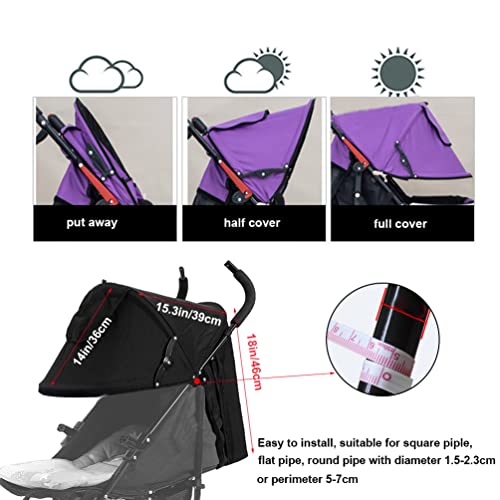 Pram Sun Shade Cover Baby Stroller Sun Shade Canopy Awning Pushchair Sunshade Sun Cover Universal Baby Buggy Sun Shade Parasol Umbrella with Pockets Mesh Window Adjustable Retractable - Image 4