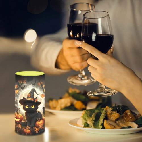 Image of Flameless Flickering Candles with Remote Timer, Pumpkin Cat