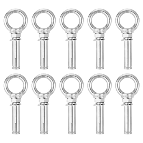 Image of uxcell Ring Lifting Expansion Eyebolt, 10pcs M10x70mm 304 Stainless Steel Expansion Screw with Eye Ring for Concrete Brick Wall