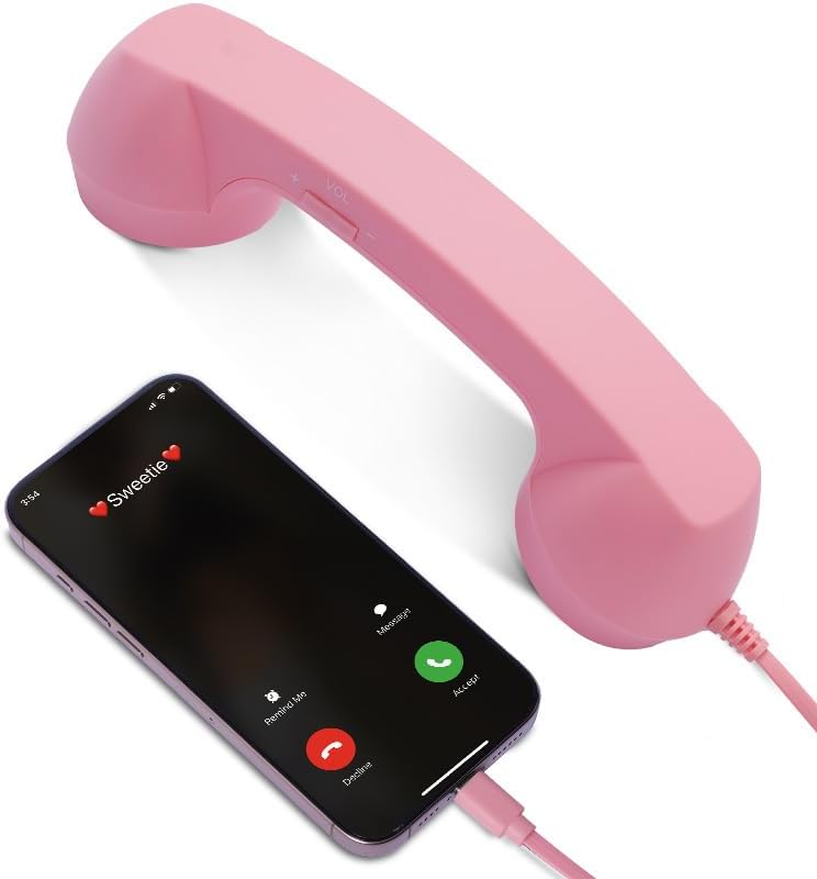 Miniatura 6 de HEEPDD Teléfono celular retro vintage, receptor con cable rosa clásico de 0.138 in con altavoz de micrófono integrado para teléfonos inteligentes,