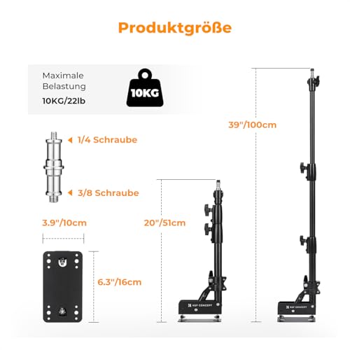 K&F CONCEPT Metal Wandmontage Dreieckiger Boom Arm, 51-100cm Heavy Duty Auslegerarm 180° Rotation Wall Mount Galgen für Fotografie Streaming Video,mit 3/8\ 1/4\ Gewinde Universal Adapter,10KG Last