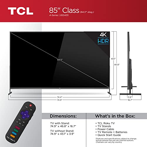 Image of TCL 85-inch Class 4-Series 4K UHD HDR Smart Roku TV - 85S435, 2021 Model , Black