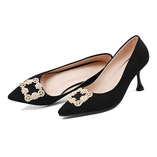 MIOKE Women's Fashion Rhinestone Kitten Mid Heel Dress Pumps Pointy Toe Stiletto Party Bridal Wedding Shoes