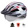 Shinmax Bicycle Helmet, CE Certificate, MTB Bicycle Helmet with LED USB Rear Light, Removable Magnetic Visor For Men And Women, Mountain Road Bicycle Helmet, Adjustable Safety Protection, Ski Snowboard