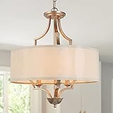 Durent Lighting Gold Chandelier, 3-Light Modern Drum Hanging Pendant Lighting Fixture with White...