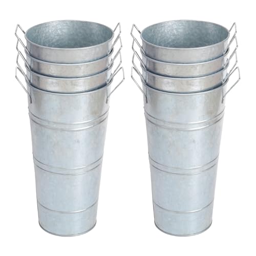 Notakia 10.62 Inch Galvanized Metal Vases Farmhouse French Flower Bucket Vases for Cut Flowers for Home Decor and Wedding Table Centerpiece Decorations (Medium Silver 8Pcs) by Notakia - Used condition - CA$38.55