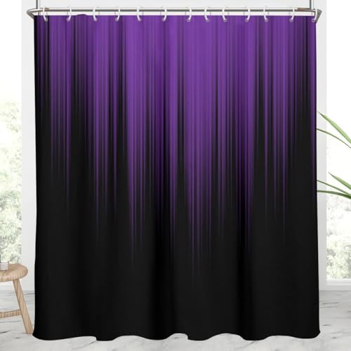 Image of AAtter Purple and Black Ombre Extra Long Shower Curtain 72x84 Inch, Modern Gradient Abstract Polyester Fabric Large Bathroom Decor with 12 Hooks, Designed for Tall Bathtubs