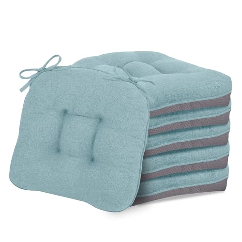 YUNLUYE D-Shaped Chair Cushions, 4" Thick Dining Chair Pads Machine-Washable, Seat Cushions for Chair 18" x 18", Set of 6 18-Lblue-6