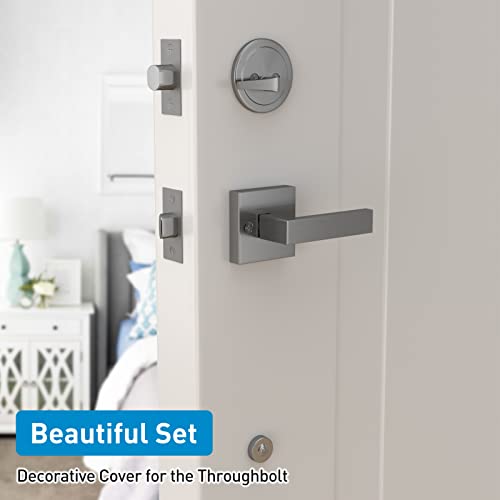 Hosom Self Closing Door Hinge 3.5 Inch Brushed Nickel 2 Pack Bundle With Front Door Handle And Deadbolt Set #TOP6