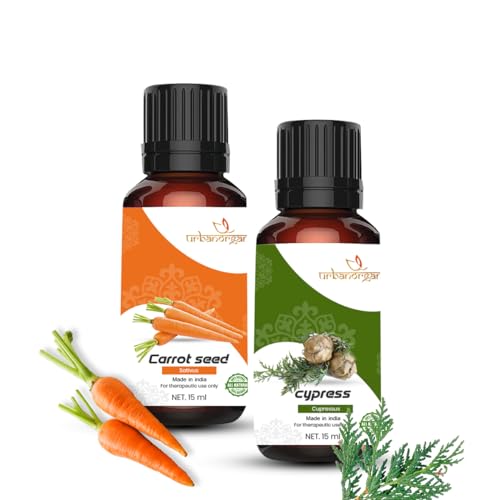 Image of Essential Oil Combo Pack of 2 15ml Each Carrot Seed Cypress Pure Natural Therapeutic Grade Undiluted Oil for Skin Care Anti Aging Hair Growth Aromatherapy Use