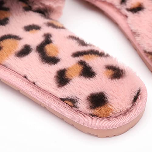 HANDKEI Winter women's furry fur slippers open-toed home leopard print slippers soft flat non-slip slippers3