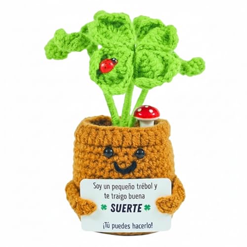 EQUIK PRODUCTS Trebol 4 Hojas de Ganchillo | Regalo Original para Mujer, Novia, Amiga o Compañera de Trabajo | Amuletos de la Suerte y Proteccion | Regalos Opositores, Oficina o Universidad (Trébol)