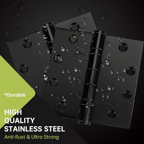 MOZCORN 6 Pack Black Door Hinges 4.5 x 4.5 Inches, Heavy Duty Stainless Steel Ball Bearing Hinges with Screws, Square Corner, Smooth and Quiet by MOZCORN - Image 5