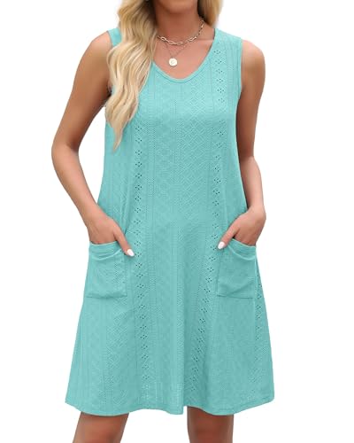 Image of elescat Swimsuit Coverup Summer Dresses for Women Eyelet Casual Loose Sleeveless Sundress with Pockets 2026
