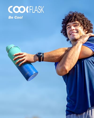 Image of Coolflask 40 oz Water Bottle Insulated with Straw & 3 Leakproof Lids